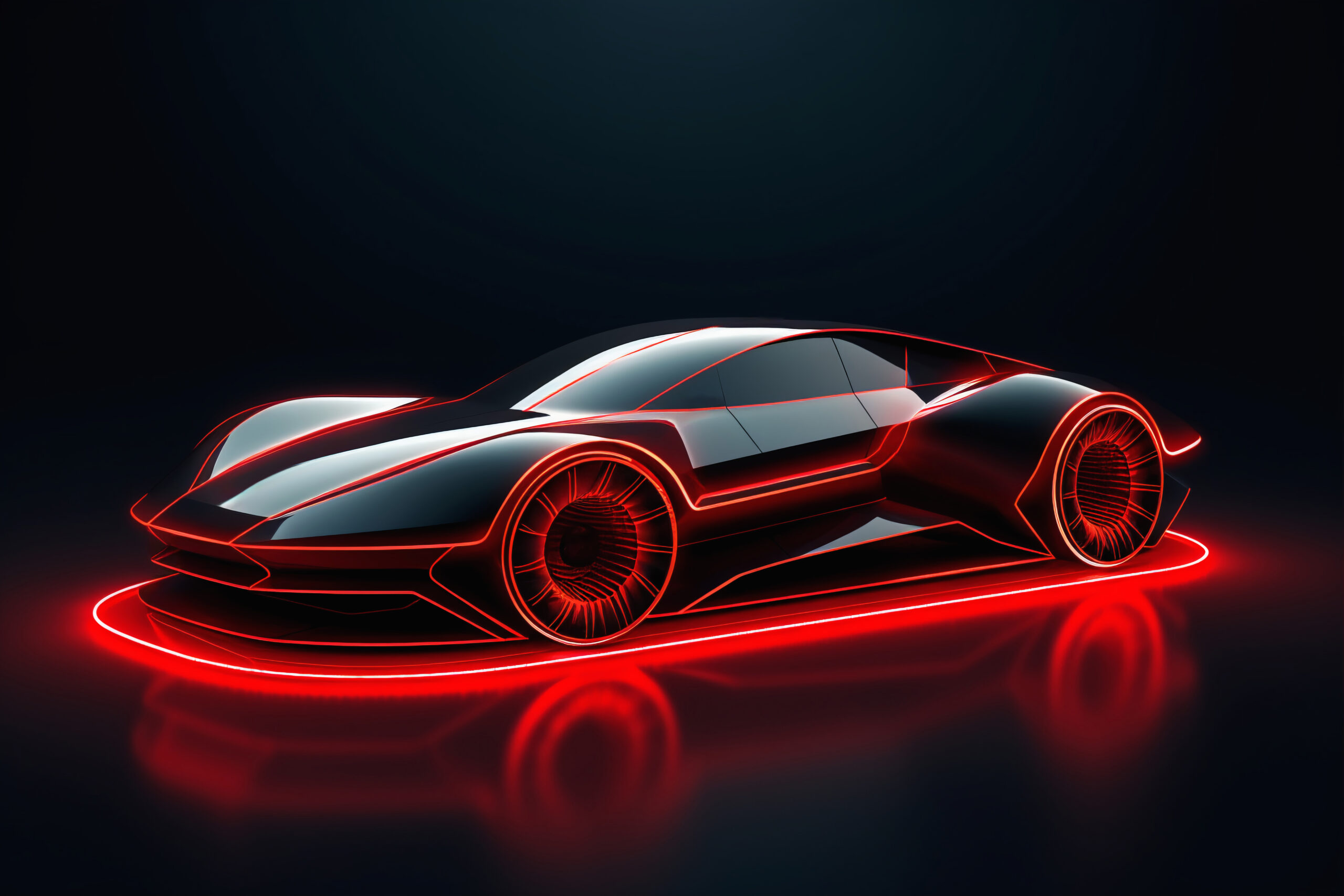 Linear modern red and black car sketch, like 3d mesh